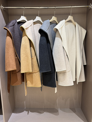 2025高端羊毛大衣呢外套女短款小个子双面大衣连帽小浴袍双面双穿