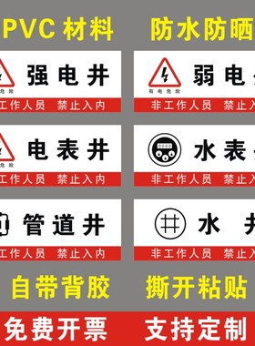 强电井标识牌弱电井标识牌管道井标志牌电表井水表井水井警示贴纸