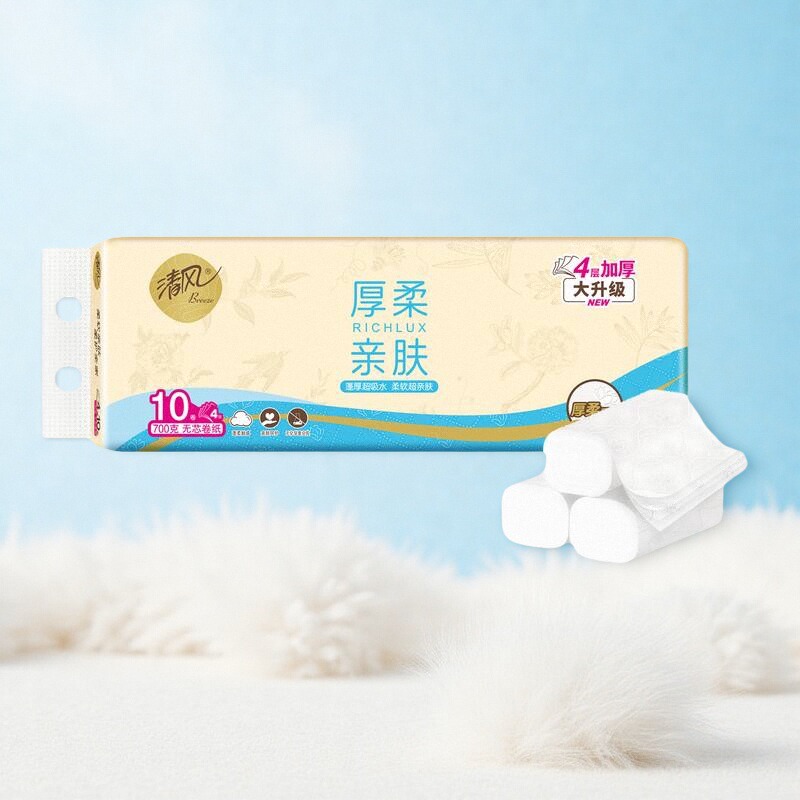清风厚柔无芯卷纸4层70克10卷/提