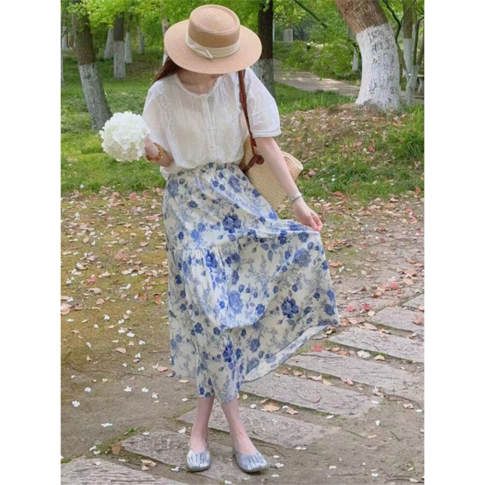 胖东来温柔风碎花半身裙子女夏季薄款宽松显瘦大码高腰a字中长大
