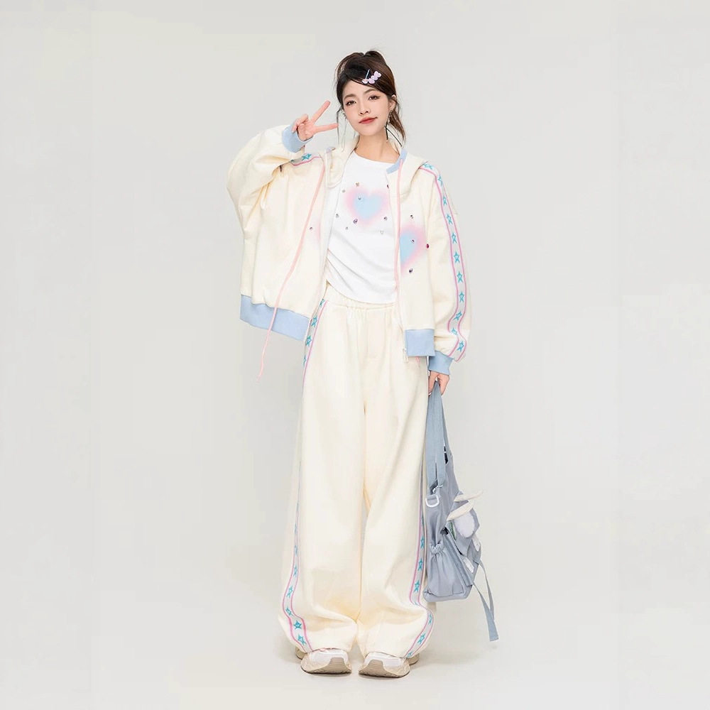 胖东来甜美少女时尚连帽卫衣套装女韩系宽松学生休闲运动长裤一整