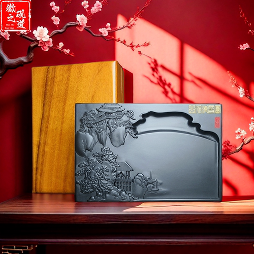 荣宝斋砚台孤品端砚坑仔麻子精品文房四宝毛笔书法国画原石手工精雕天青