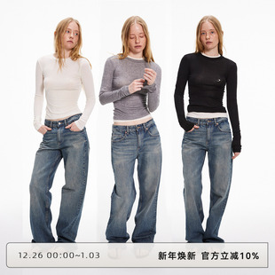 T恤 女秋澳洲羊毛打底衫 CLOUD WILD白云野边透视圆领设计感长袖