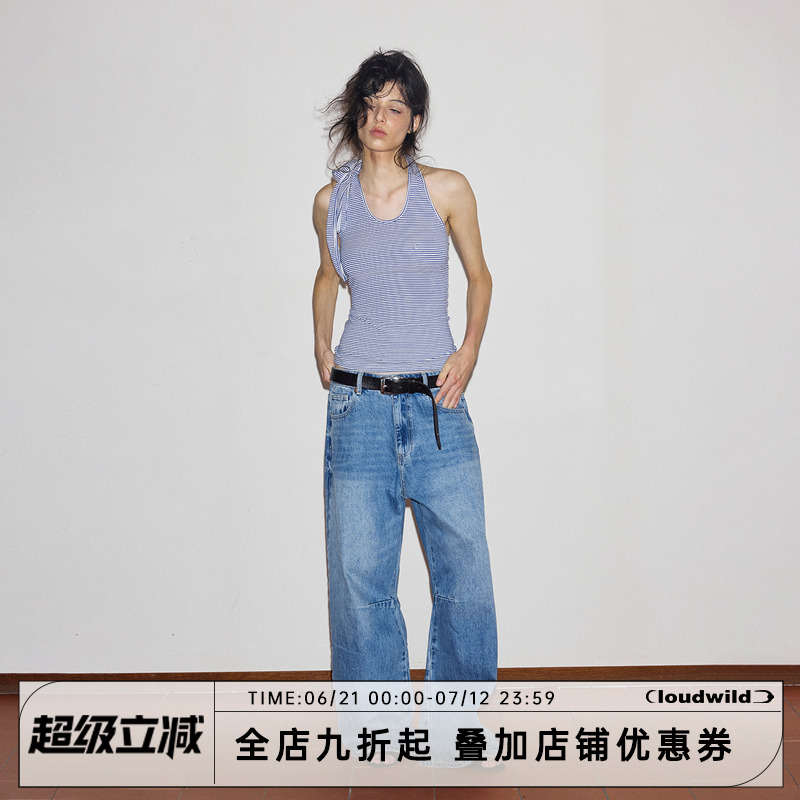 CLOUD WILD白云野边 海军条纹挂脖背心百搭收腰显瘦露肩别致上衣
