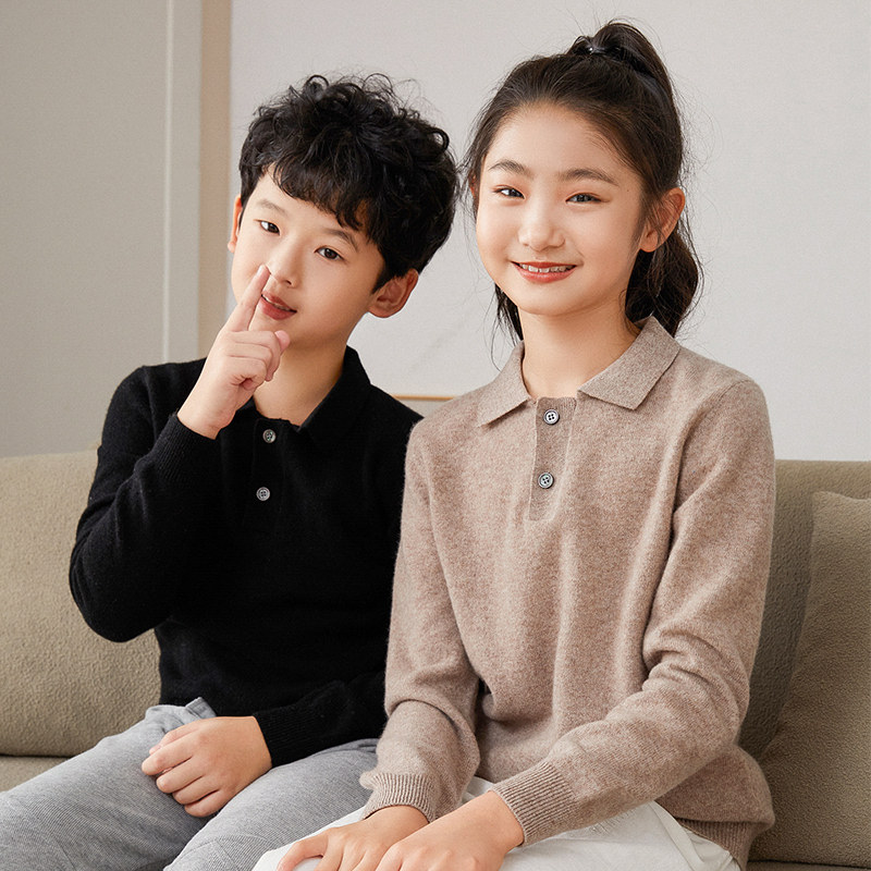 冬季新款羊毛衫儿童POLO领薄款毛衣男童打底女童针织羊绒衫中大童