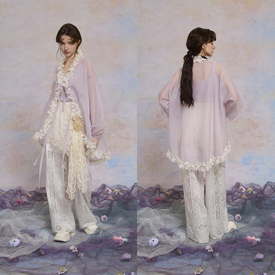 尾鸢录2025原创设计紫色花朵衣摆衬衫女宽松显瘦长袖度假风防晒衣