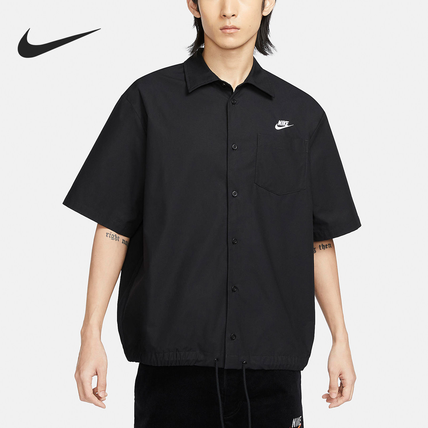 Nike/耐克正品CLUB男士宽松短袖纽扣衬衫上衣FN3903-010