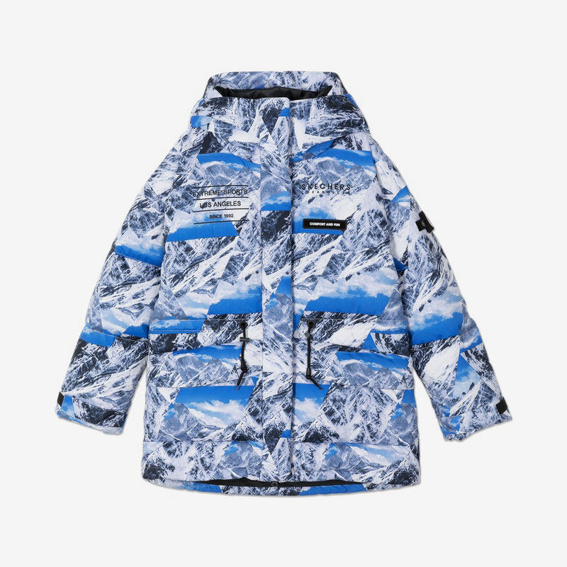 斯凯奇女子正品中长款梭织连帽羽绒服断码特卖  L420W086-00S1