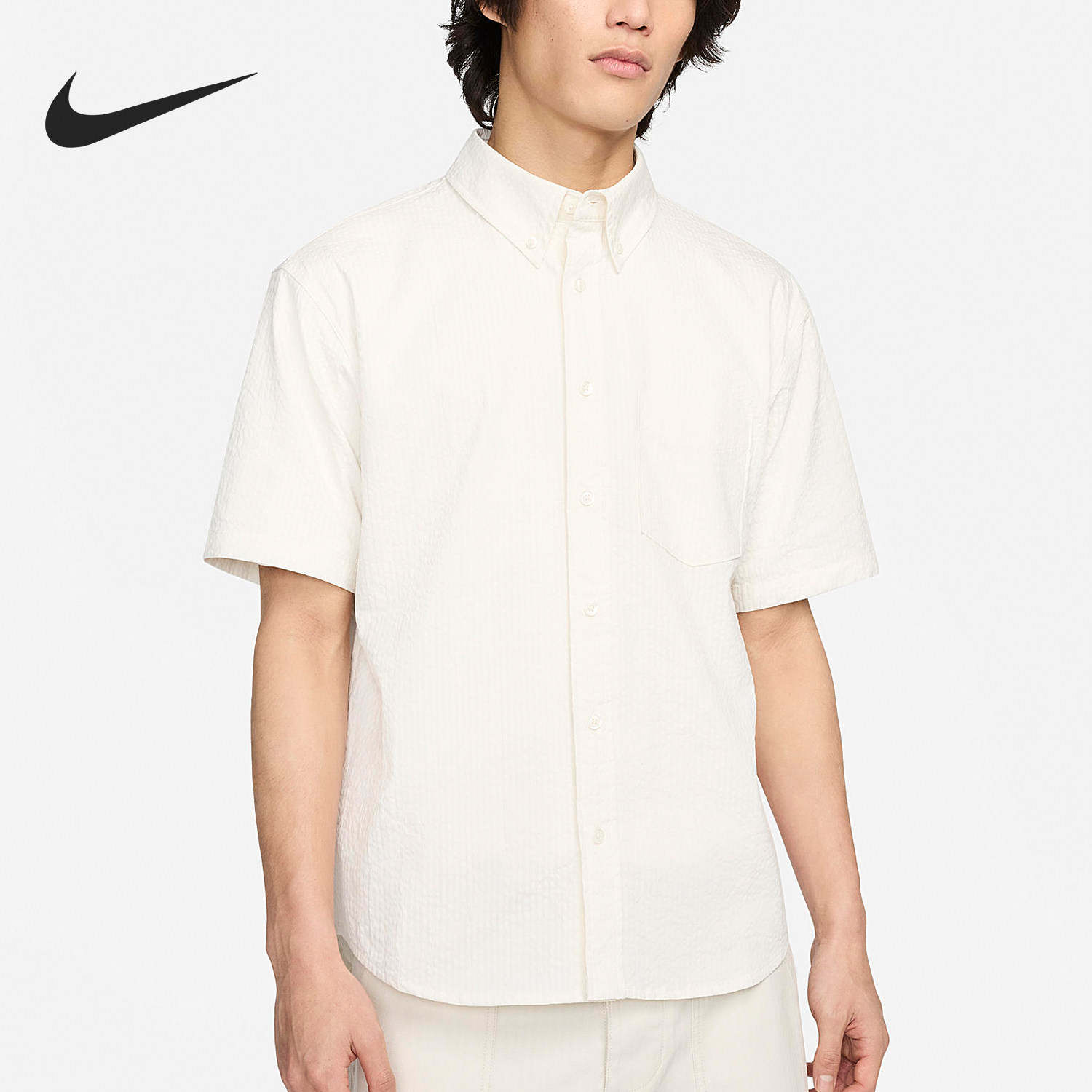 Nike/耐克正品男士休闲单排扣翻领短袖衬衫FN3223-030 - 实物图