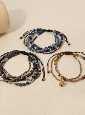 波西米亚风编织手环彩色多层串珠手链女云南民族风手工米珠饰品