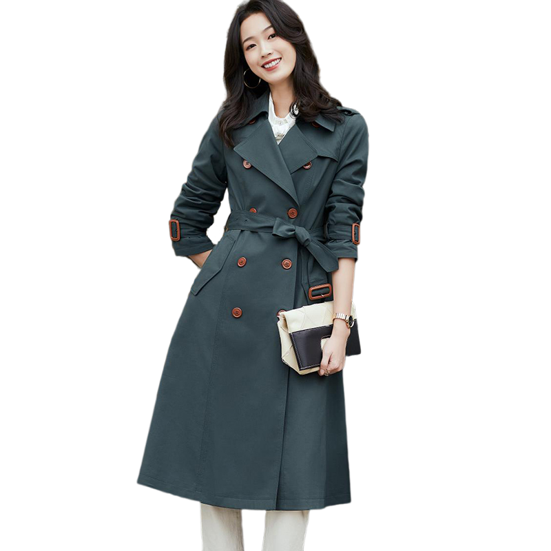 墨绿色风衣女中长款2020春秋今年新款韩版气质女神范品牌大衣外套