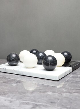 现代简约黑白大理石棋盘样板房卧室书房客厅桌面家居软装饰品摆件