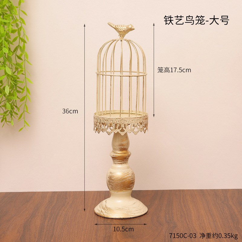 欧式古典铁艺鸟笼烛台桌面装饰品工艺品酒店西餐厅精致花边蜡烛台