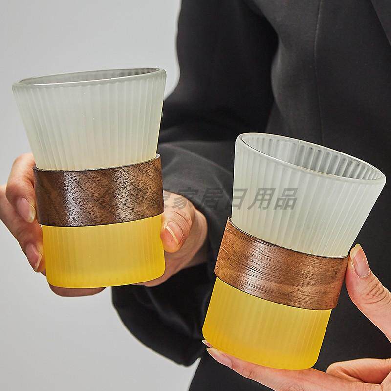 高颜值磨砂渐变黄竖条纹玻璃杯