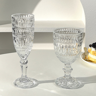 ins香槟杯玻璃杯竖纹弧形高脚杯轻奢风高档红酒杯葡萄酒杯子