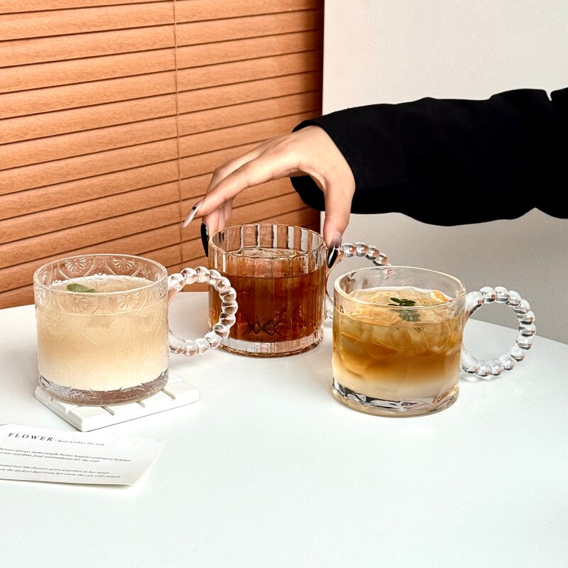 大耳朵玻璃圆环把手高颜值马克杯