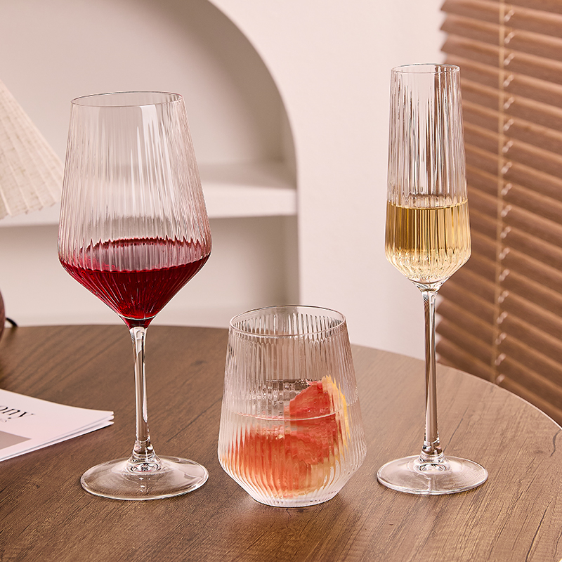 欧式红酒杯简约竖纹密楞玻璃杯家用香槟杯葡萄酒杯醒酒条纹酒杯子
