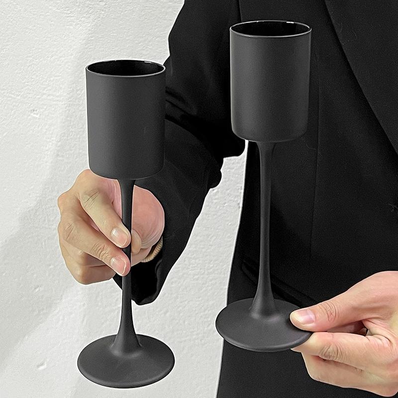 复古磨砂黑色高脚杯家用轻奢