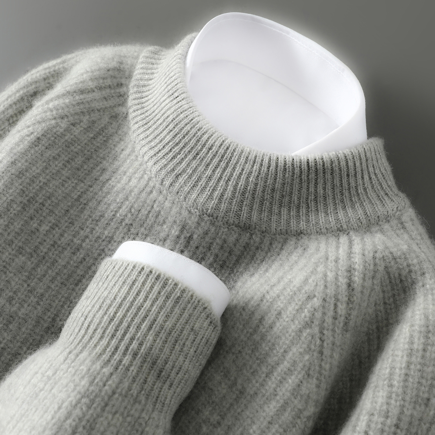 七针双股加厚全羊毛衫半高领男