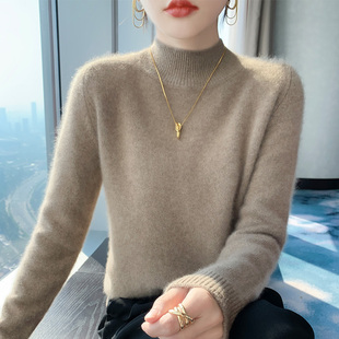 七针加厚100%纯羊毛衫女半高领毛衣宽松时尚秋冬季新款针织打底衫