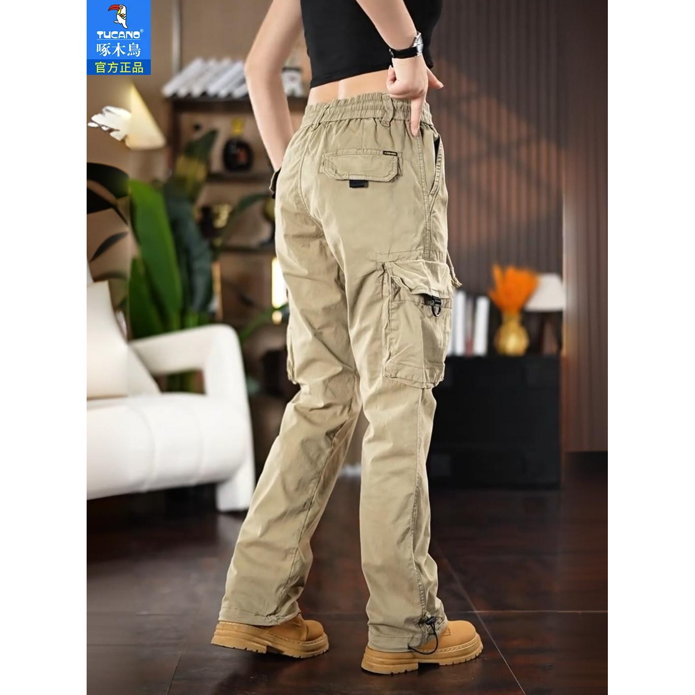啄木鸟2025秋冬新款户外复古工装裤男多口袋弹力宽松直筒休闲长裤