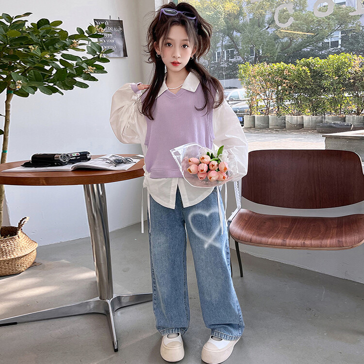 2025新款韩版女童卫衣春装洋气假两件衬衫儿童百搭春秋学院风
