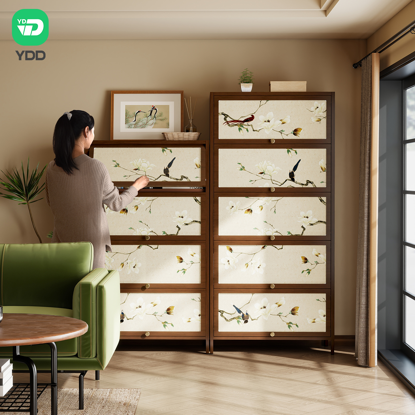 YDD原木风钢制书柜书架置物架