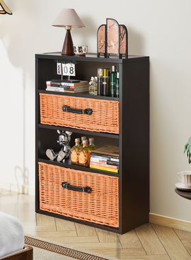 YDD中古风床尾置物架钢制黑色斗柜储物一体卧室客厅收纳矮边柜子