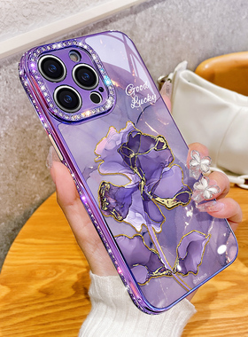 适用苹果16手机壳17pro新款iPhone13轻奢5闪钻12全包14promax女plus气质华为pura70高级感ins风mate60pro紫色