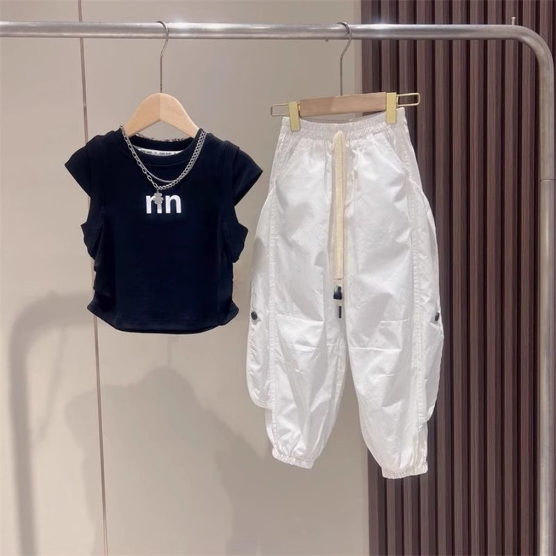 女童工装裤夏季薄款2025新款中大童夏装宽松洋气白色休闲防蚊裤子