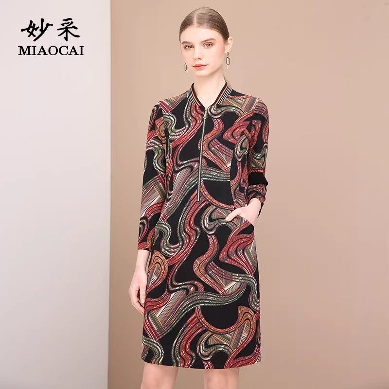 妙采妈妈装中长款时尚洋气连衣裙春季新款减龄中老年裙子