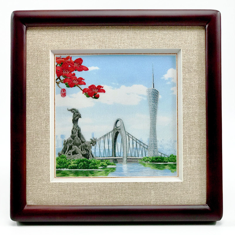 广绣粤绣 纯手工刺绣  广州塔 五羊 广州特色  广府岭南文化