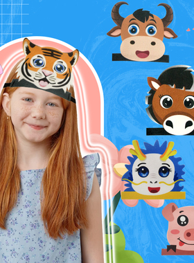 动物儿童头饰小马表演马年卡通道具兔子小猪老虎幼儿乐考十二生肖