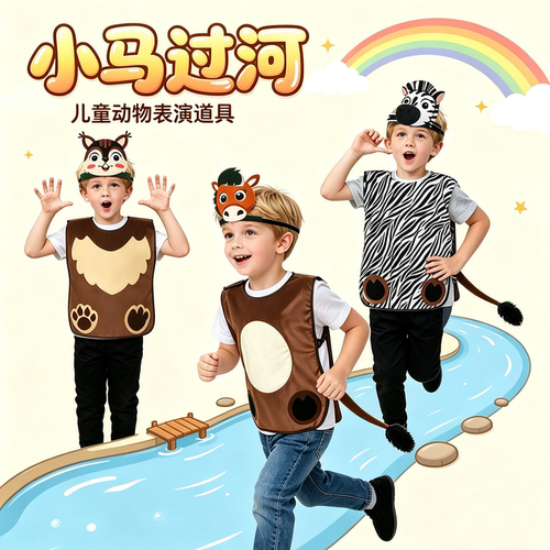幼儿园小马过河表演道具 儿童动物演出服 舞台剧小马黄牛卡通服饰
