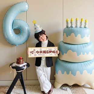 6岁男孩生日数字气球40寸宝宝派对拍照道具场景布置装饰铝膜蛋糕5