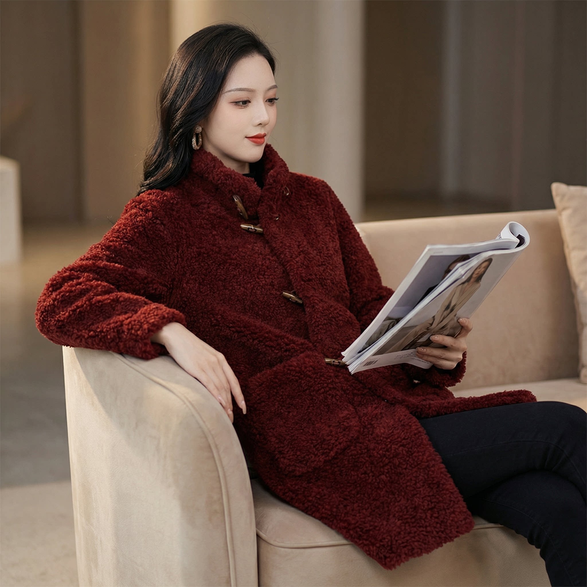 红色喜婆婆婚宴礼服毛呢大衣