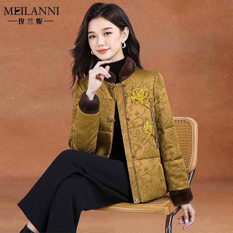 红色国风羽绒服高端品牌女秋冬