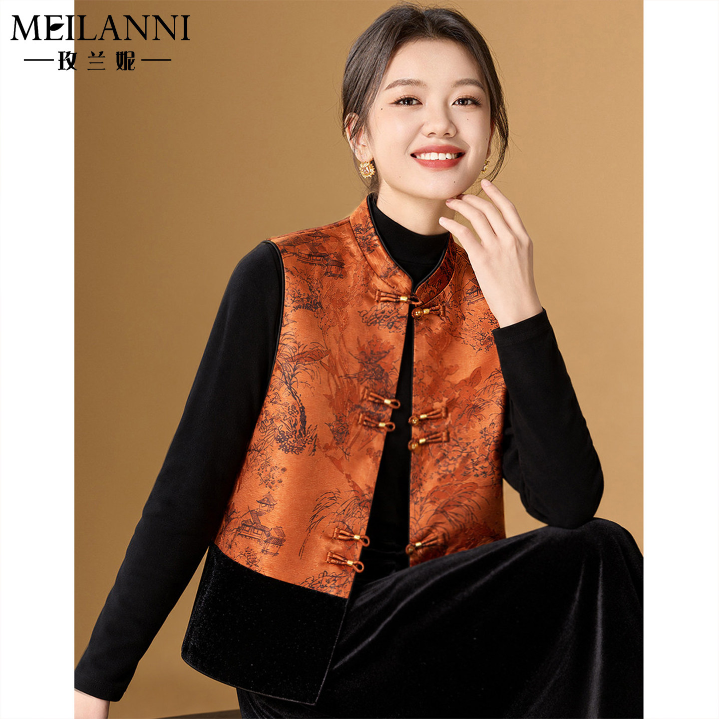 玫兰妮女装复古提花马甲坎肩上衣