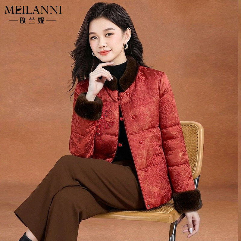 玫兰妮女装新中式国风刺绣棉服
