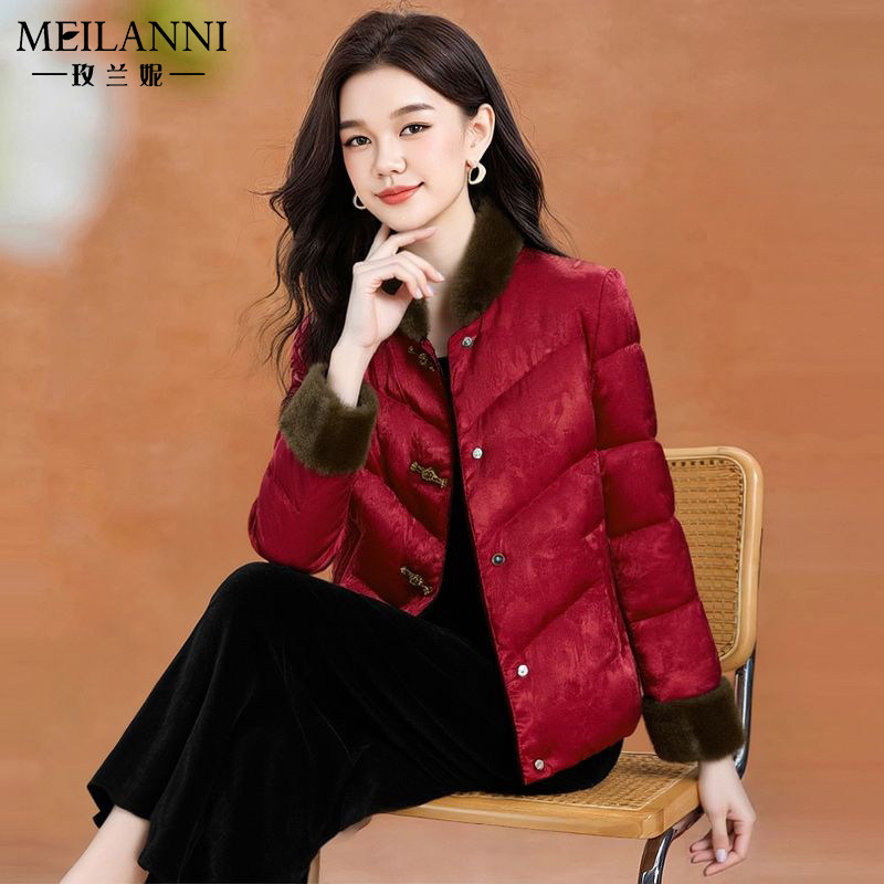 红色国风鹅绒羽绒服女装冬季新款