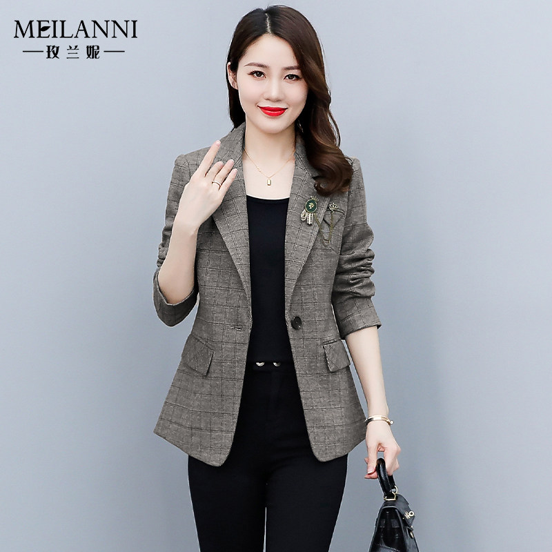 玫兰妮短款格子小西装外套女春秋