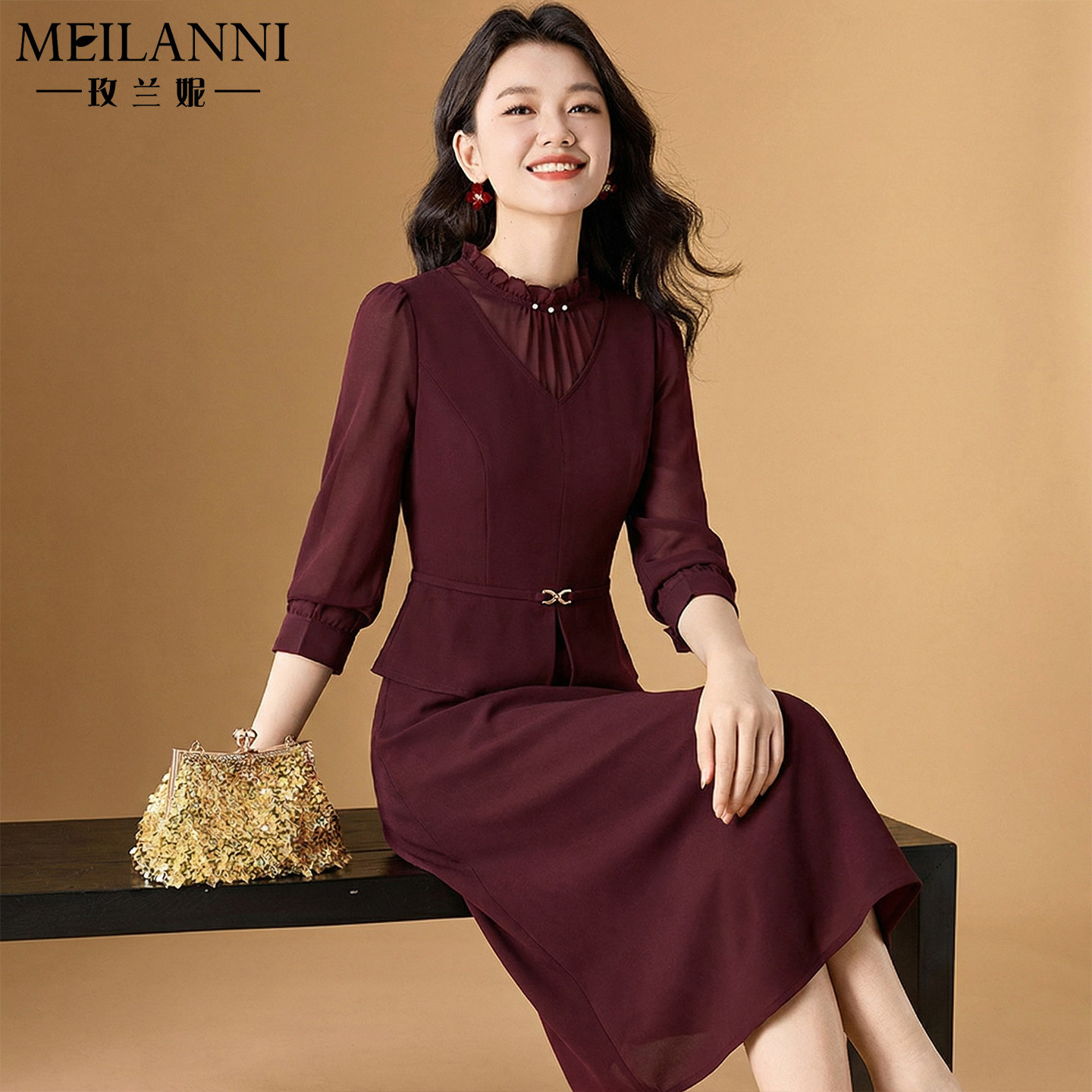 玫兰妮连衣裙轻奢高级喜婆婆礼服