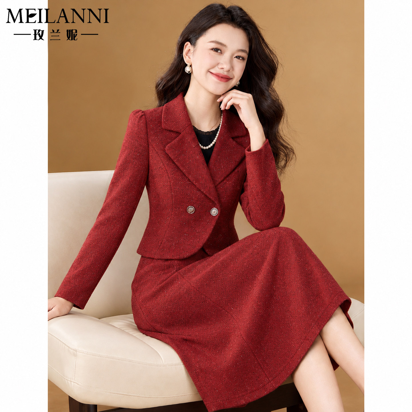 红色小香风连衣裙女冬喜婆婆礼服