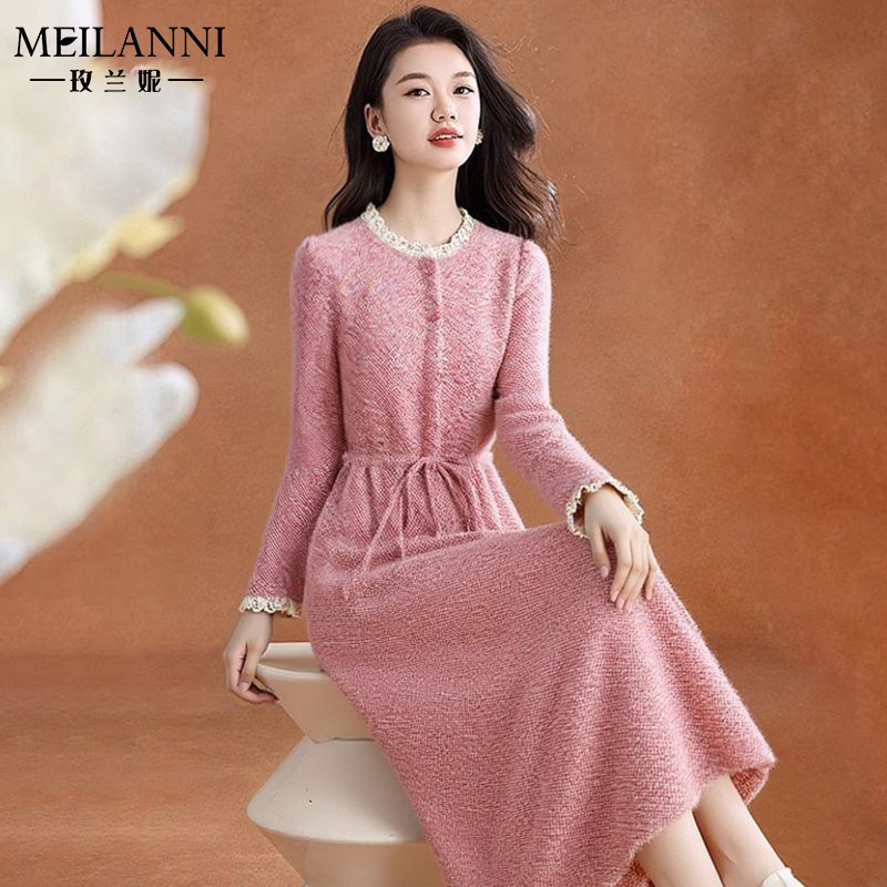 加绒加厚仿水貂绒冬装连衣裙女