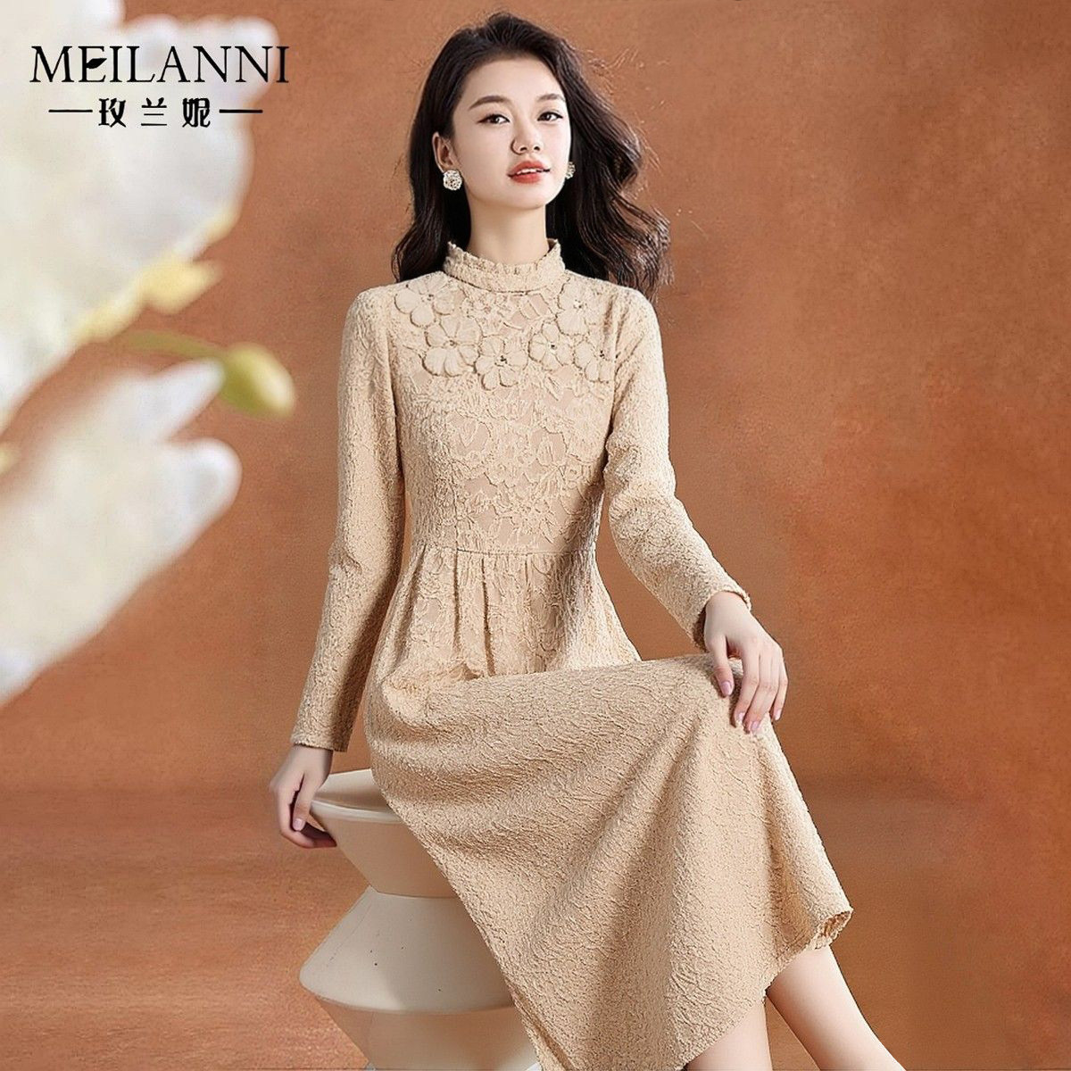玫兰妮女装加厚小香风毛呢连衣裙
