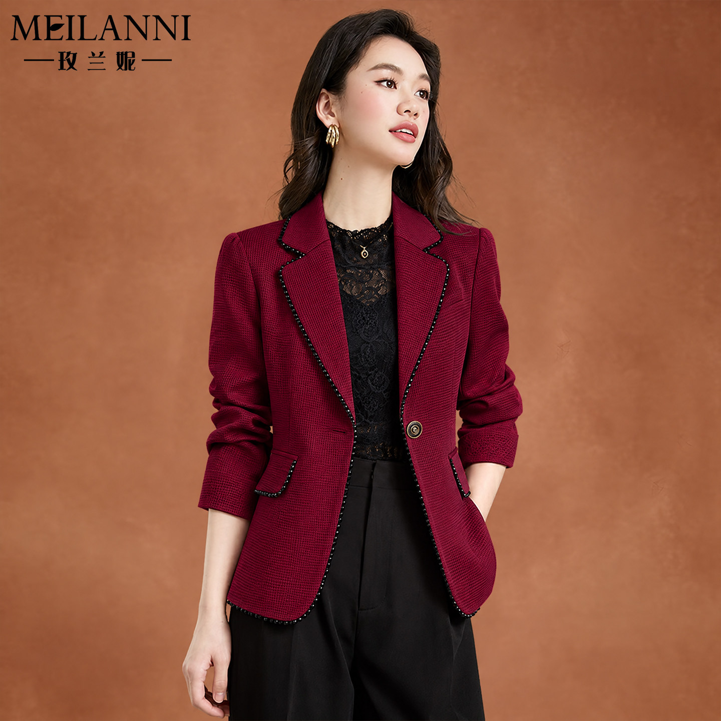 红色西装外套妈妈小香风西服上衣