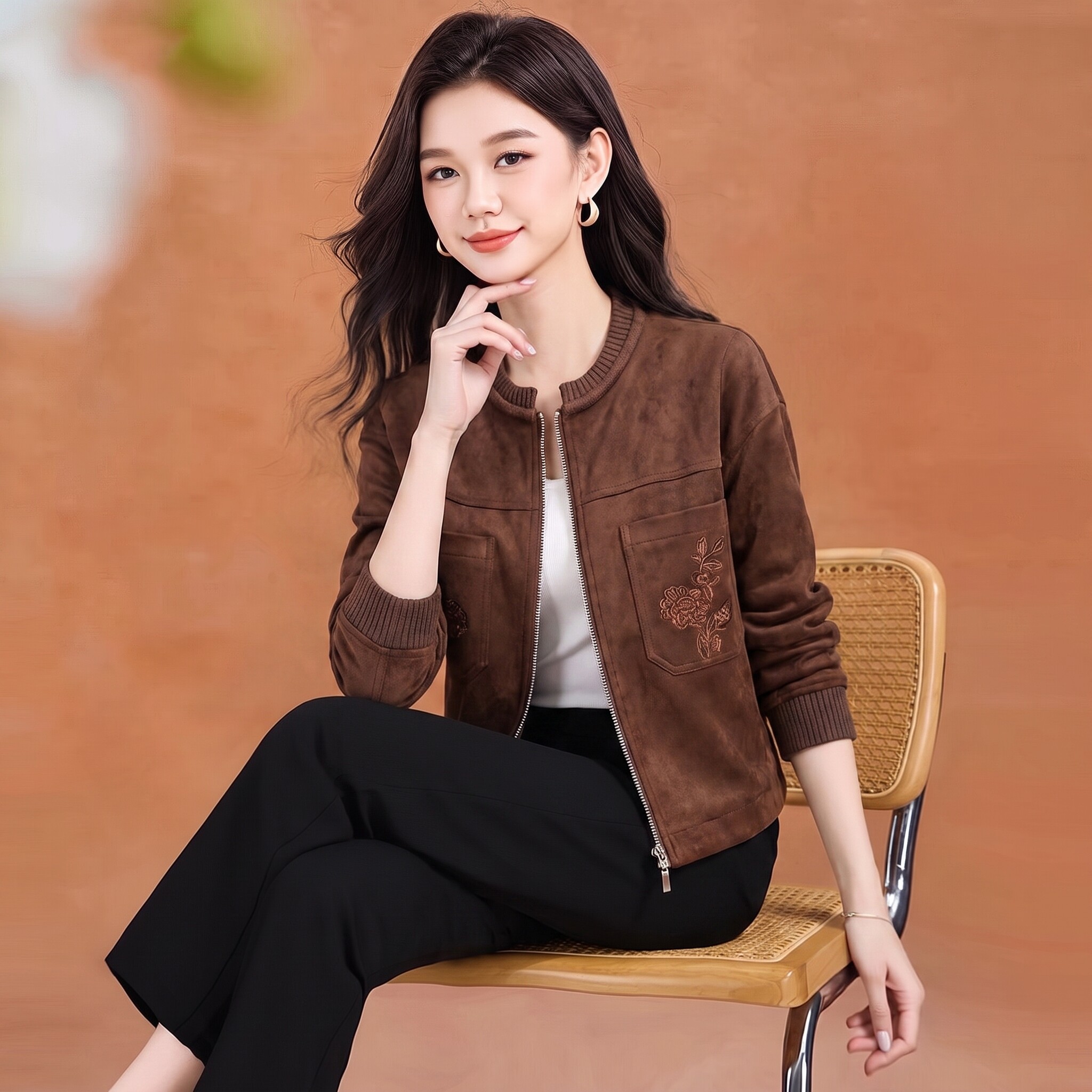 高端仿麂皮短外套女秋2026新款