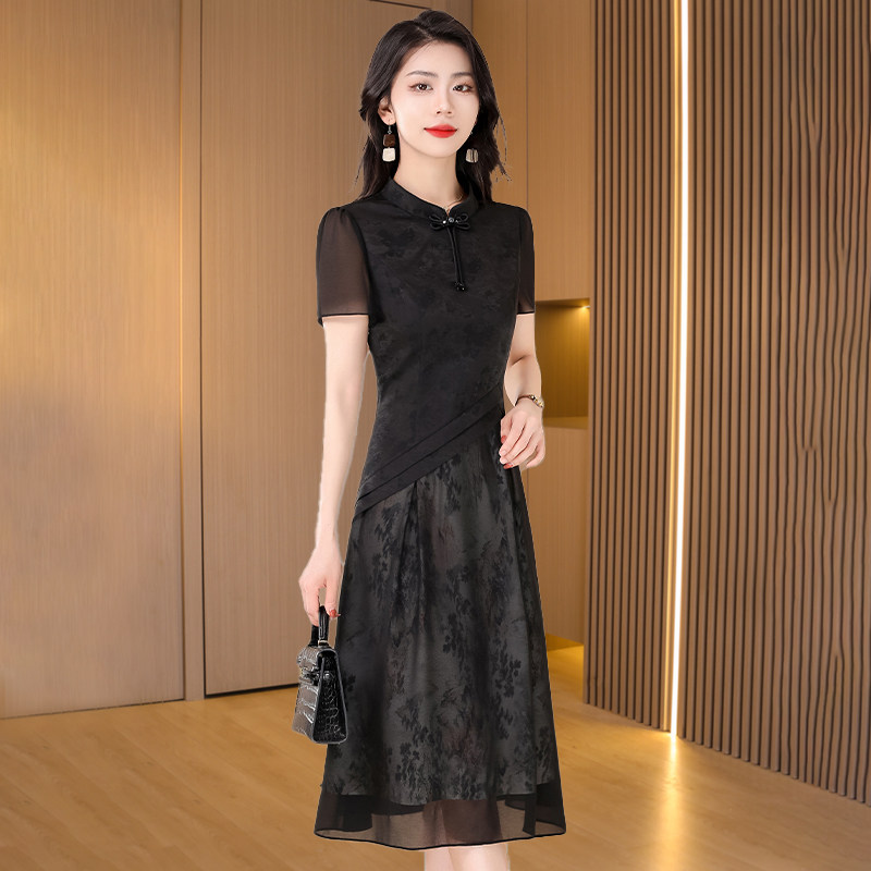 萱子假两件套连衣裙女夏改良旗袍