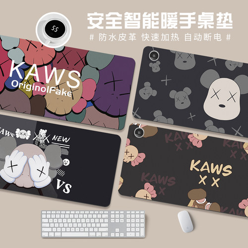 芝麻街加热鼠标垫创意简约超大号办公发热垫皮革笔记本电脑垫女生防水桌面垫学生写字暖手垫ins风键盘书桌垫