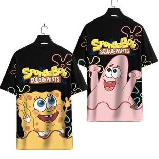 日系潮牌短袖T恤男海绵宝宝派大星cos服痛衣大码薄款夏季透气半袖